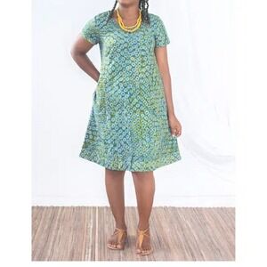 Global Mamas Organic Cotton Batik Dress Green Blue Discontinued Size Small